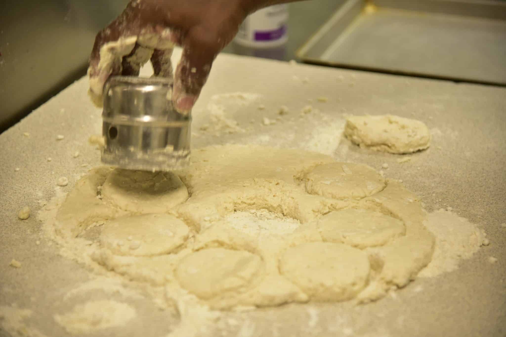 cutting biscuit dough