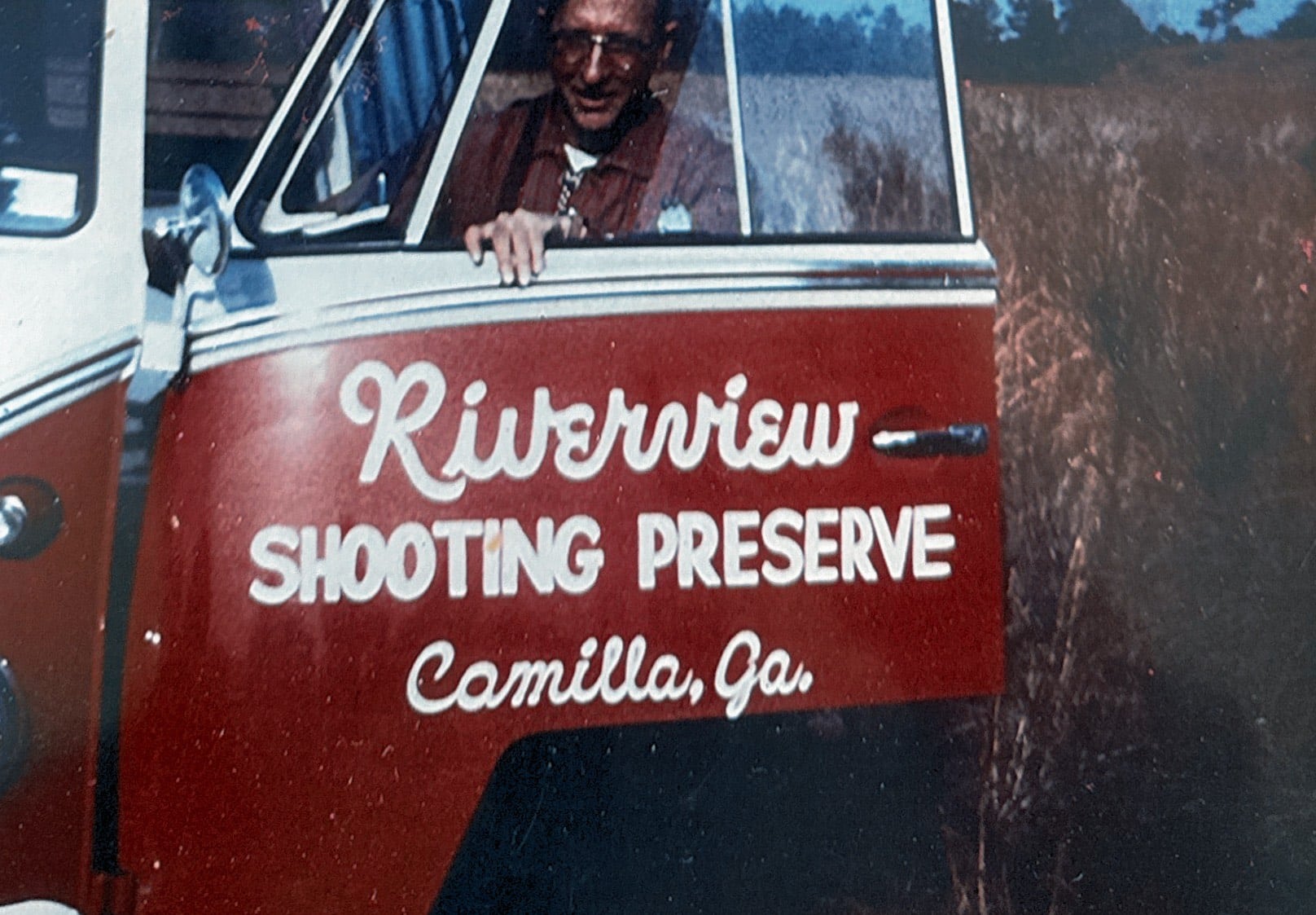 old image of a Riverview Shooting Preserve Volkswagen van that was used to transport hunters to the grounds from Azalea Motel
